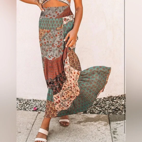 NWOT Happy Sailed Medium Floral Print Boho Maxi Skirt - Picture 3 of 10